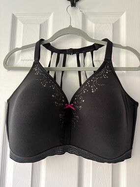 Cacique Black Bra with Pink Bow and Star Print